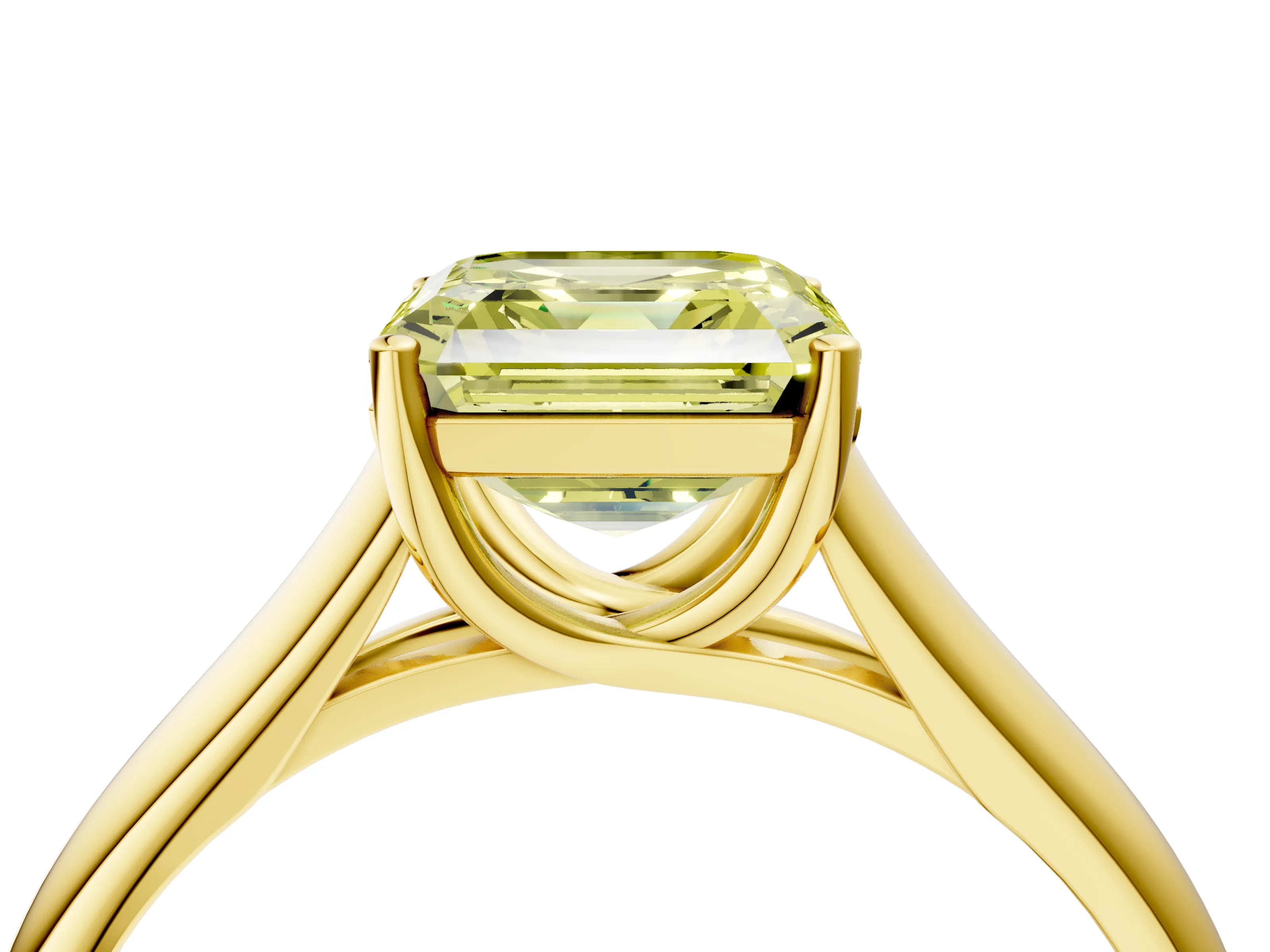 Yellow gold Fancy Yellow Asscher Cut Solitaire Engagement Ring with Tapered Band and Four-Prong Setting_7