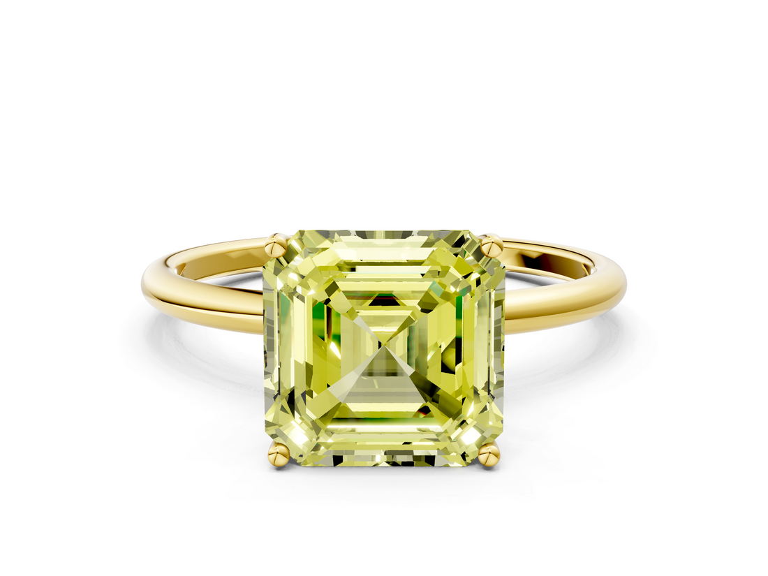 Yellow gold Fancy Yellow Asscher  Cut Solitaire Engagement Ring with Thin Band and Four-Prong Setting_3