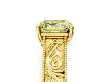 Yellow gold Fancy Yellow Asscher  Cut Solitaire Engraved Band with Four-Prong Setting_5