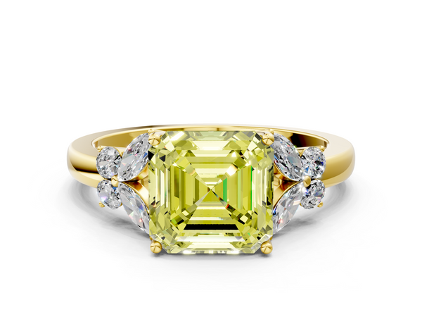 Yellow Gold Asscher Cut Floral Engagement Ring Setting for Fancy Yellow Center