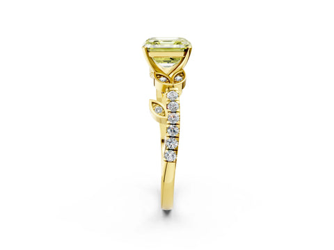 Yellow gold Fancy Yellow Asscher Cut Solitaire Leaf-Inspired Diamond Ring with Pavé Band and Four-Prong Setting_2