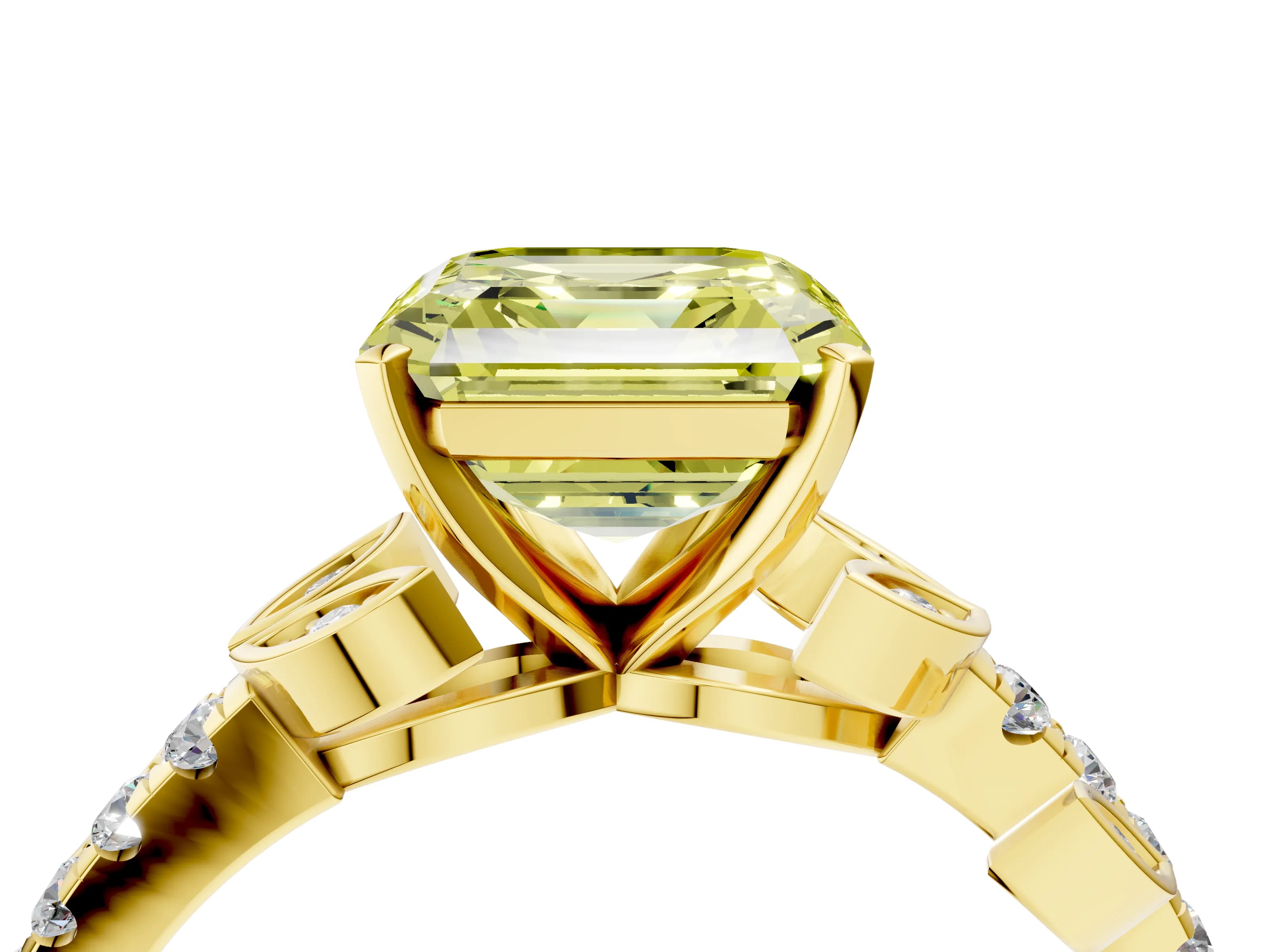Yellow gold Fancy Yellow Asscher Cut Solitaire Leaf-Inspired Diamond Ring with Pavé Band and Four-Prong Setting_4