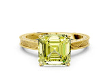 Yellow gold Fancy Yellow Asscher Cut Solitaire Milgrain Engraved Band with Four-Prong Setting