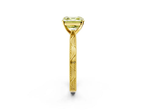 Yellow gold Fancy Yellow Asscher Cut Solitaire Milgrain Engraved Band with Four-Prong Setting_2