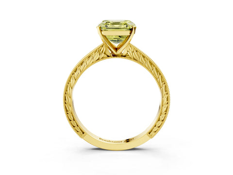 Yellow gold Fancy Yellow Asscher Cut Solitaire Milgrain Engraved Band with Four-Prong Setting_3