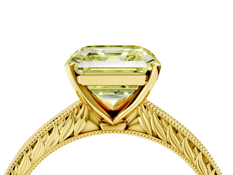 Yellow gold Fancy Yellow Asscher Cut Solitaire Milgrain Engraved Band with Four-Prong Setting_4
