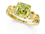 Yellow gold Fancy Yellow Asscher Cut Solitaire Milgrain Leaf Band with Prong Setting_13