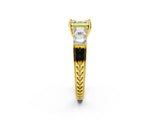 Yellow gold Fancy Yellow Asscher Cut Solitaire Princess Side Stone Engraved Band Prong Setting Ring_2