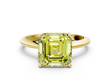 Yellow gold Fancy Yellow Asscher  Cut Solitaire Ring with Four-Prong Setting on a Classic Band