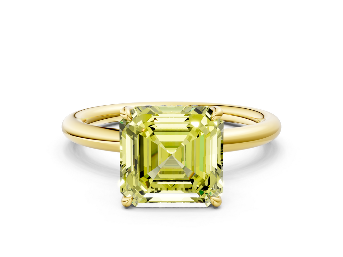 Yellow gold Fancy Yellow Asscher  Cut Solitaire Ring with Thin Band and Four-Prong Setting_17