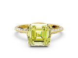 Yellow gold Fancy Yellow Asscher Cut Solitaire Split Shank Pave Diamond Engagement Ring with Four-Prong Setting