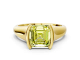 Yellow gold Fancy Yellow Asscher Cut Solitaire Tension Set Diamond Ring with Split Shank Band