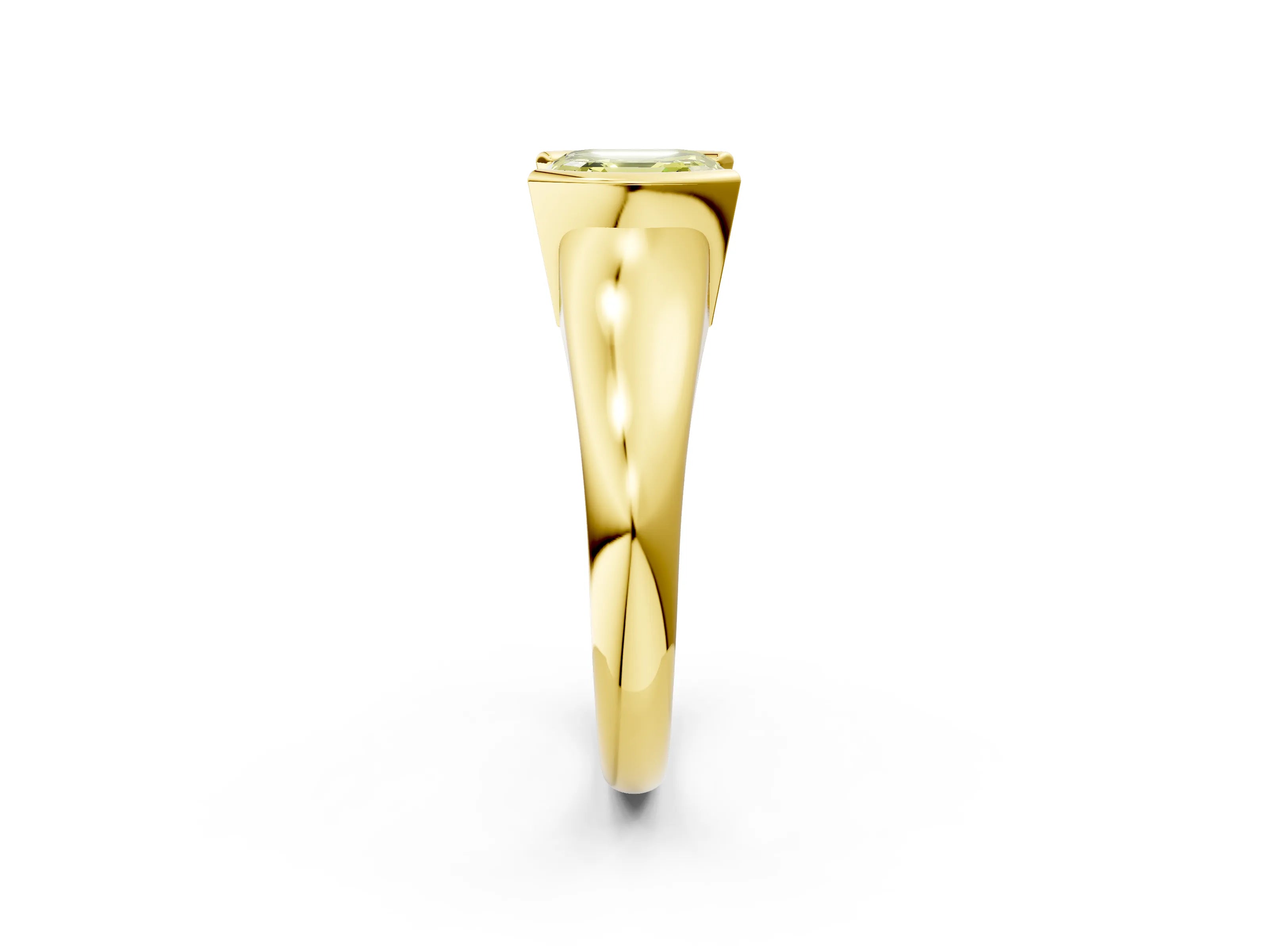 Yellow gold Fancy Yellow Asscher Cut Solitaire Tension Set Diamond Ring with Split Shank Band_2