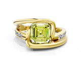 Yellow gold Fancy Yellow Asscher Cut Solitaire Tension-Set Diamond Split Shank Ring