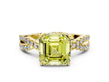 Yellow gold Fancy Yellow Asscher Cut Solitaire Twist Pave Diamond Engagement Ring with Prong Setting
