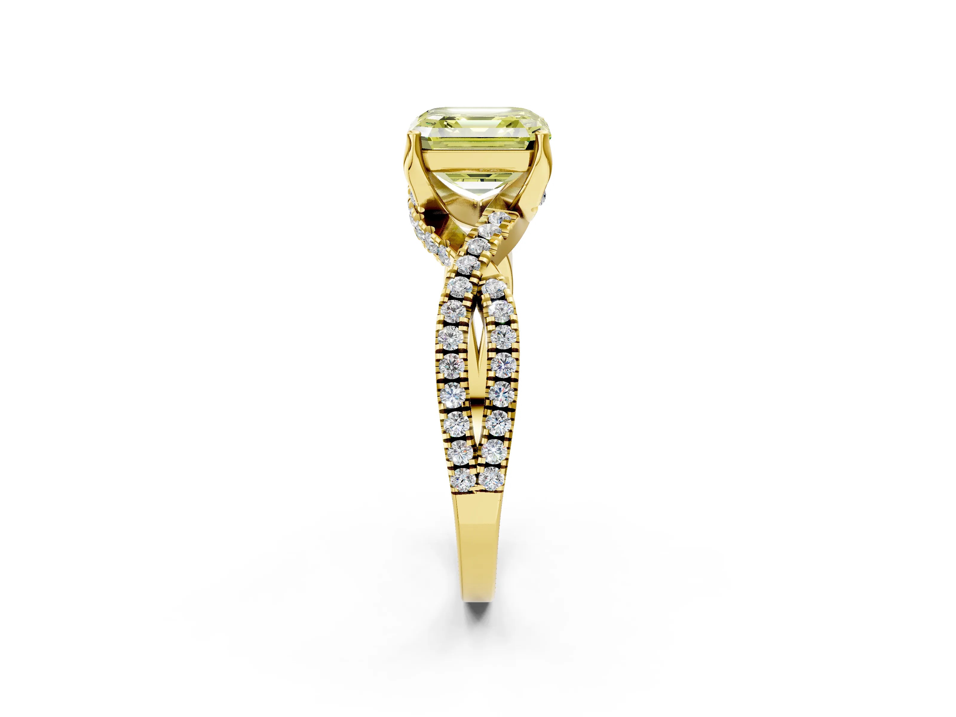 Yellow gold Fancy Yellow Asscher Cut Solitaire Twist Pave Diamond Engagement Ring with Prong Setting_2