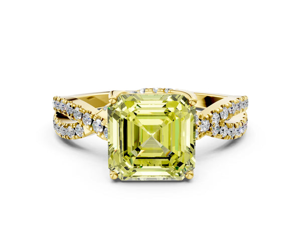 Yellow Gold Asscher Cut Twisted Split Shank Engagement Ring Setting for Fancy Yellow Center