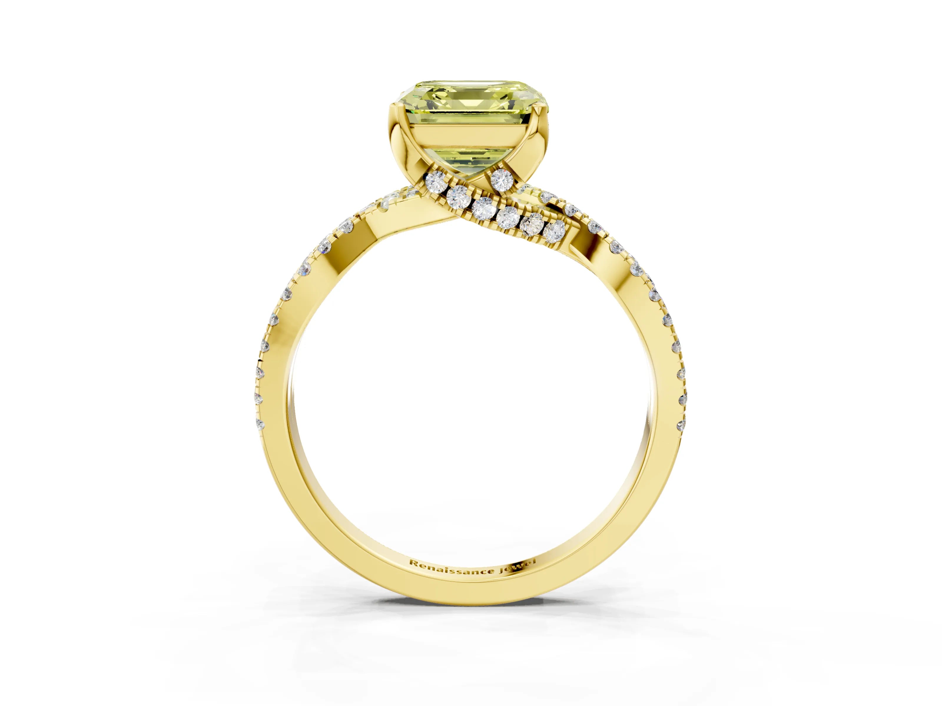 Yellow gold Fancy Yellow Asscher Cut Solitaire Twist Pave Diamond Engagement Ring with Prong Setting_3