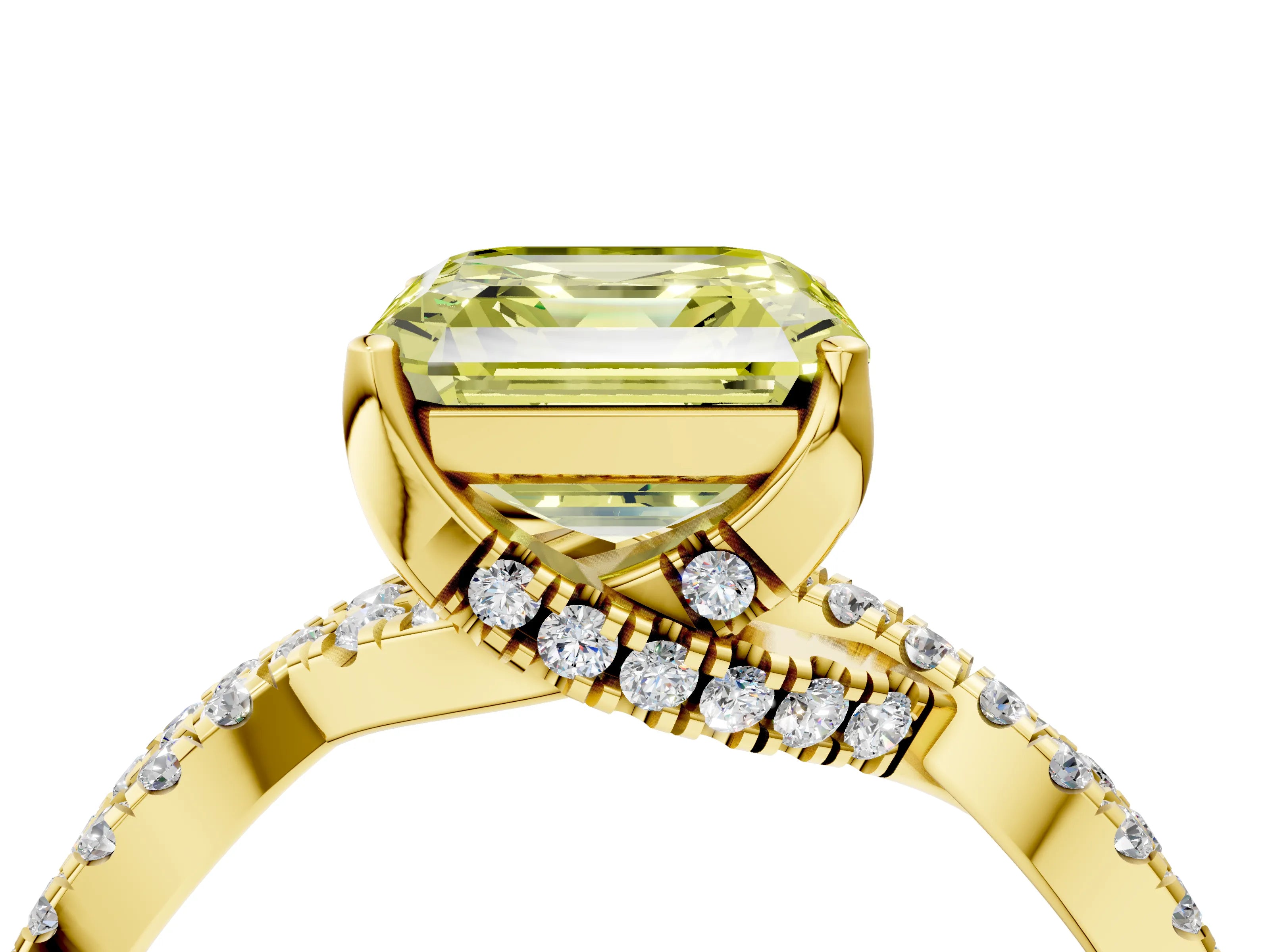 Yellow gold Fancy Yellow Asscher Cut Solitaire Twist Pave Diamond Engagement Ring with Prong Setting_4