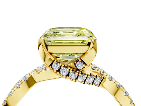 Yellow gold Fancy Yellow Asscher Cut Solitaire Twist Pave Diamond Engagement Ring with Prong Setting_4