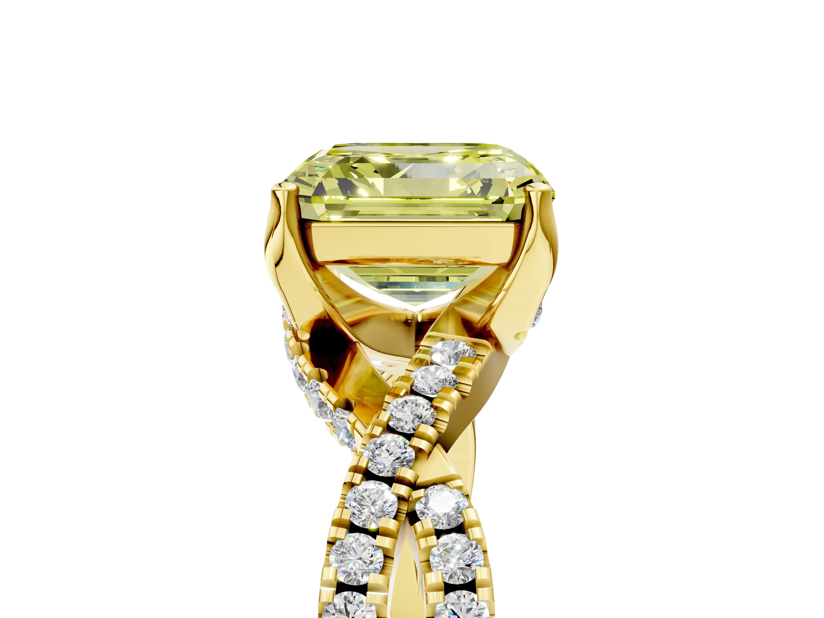 Yellow gold Fancy Yellow Asscher Cut Solitaire Twist Pave Diamond Engagement Ring with Prong Setting_5