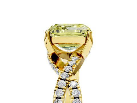 Yellow gold Fancy Yellow Asscher Cut Solitaire Twist Pave Diamond Engagement Ring with Prong Setting_5