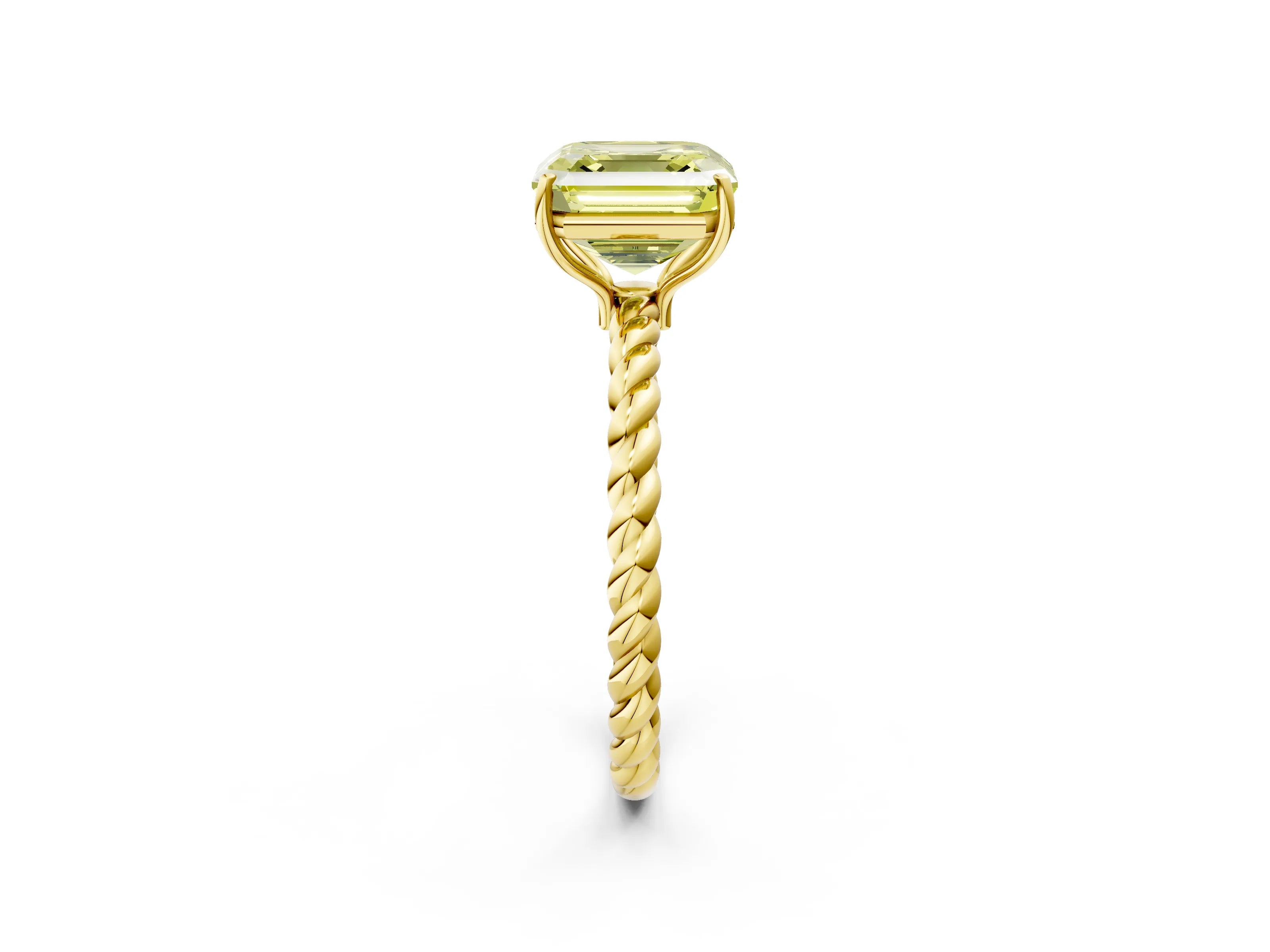 Yellow gold Fancy Yellow Asscher Cut Solitaire Twisted Band 4-Prong Ring_2