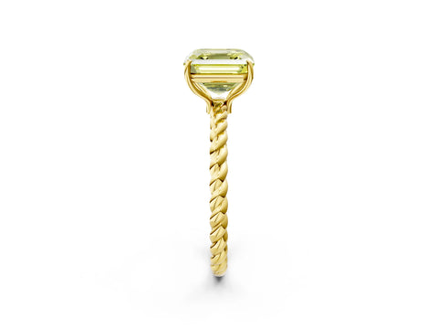 Yellow gold Fancy Yellow Asscher Cut Solitaire Twisted Band 4-Prong Ring_2