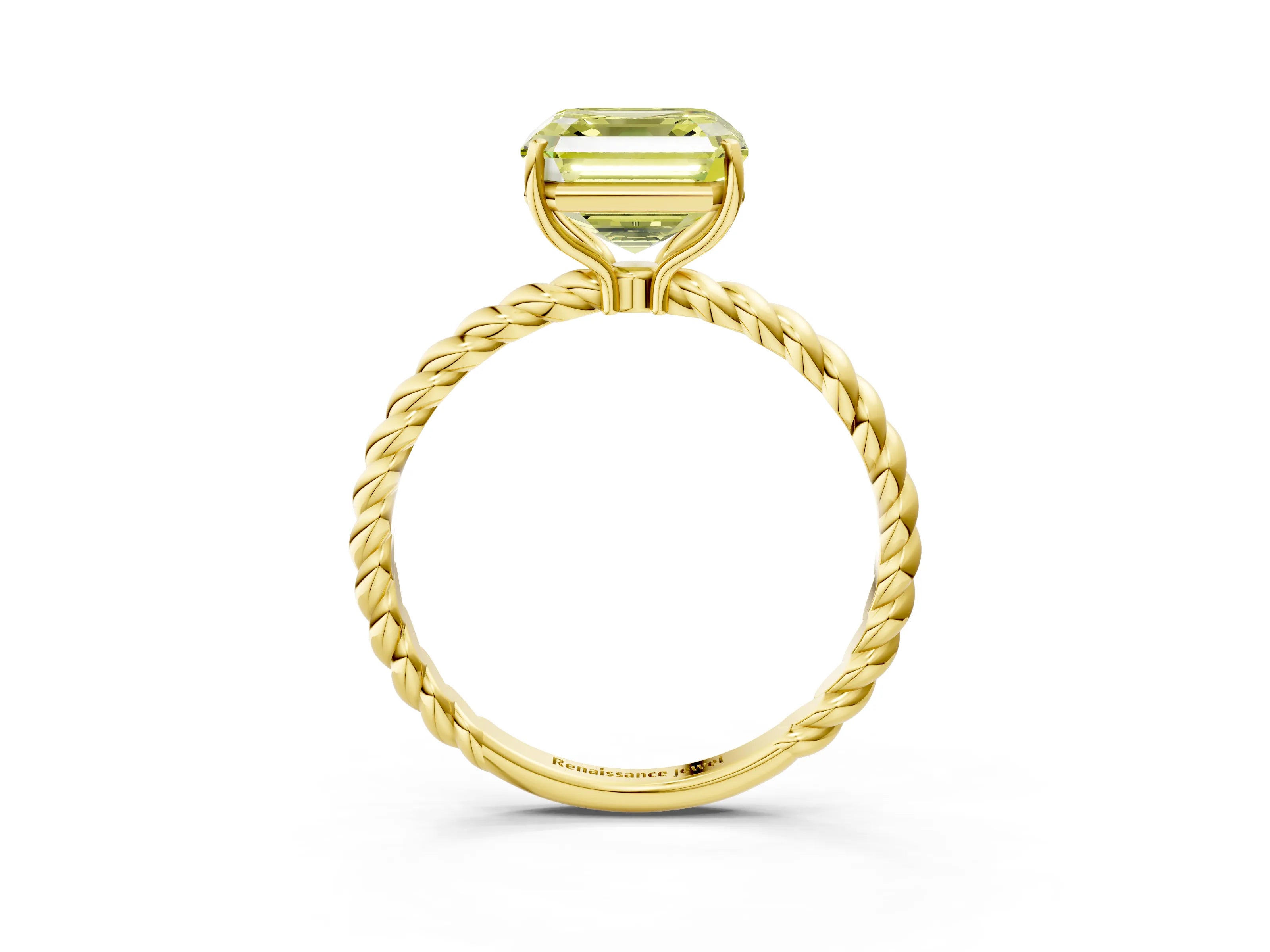 Yellow gold Fancy Yellow Asscher Cut Solitaire Twisted Band 4-Prong Ring_3