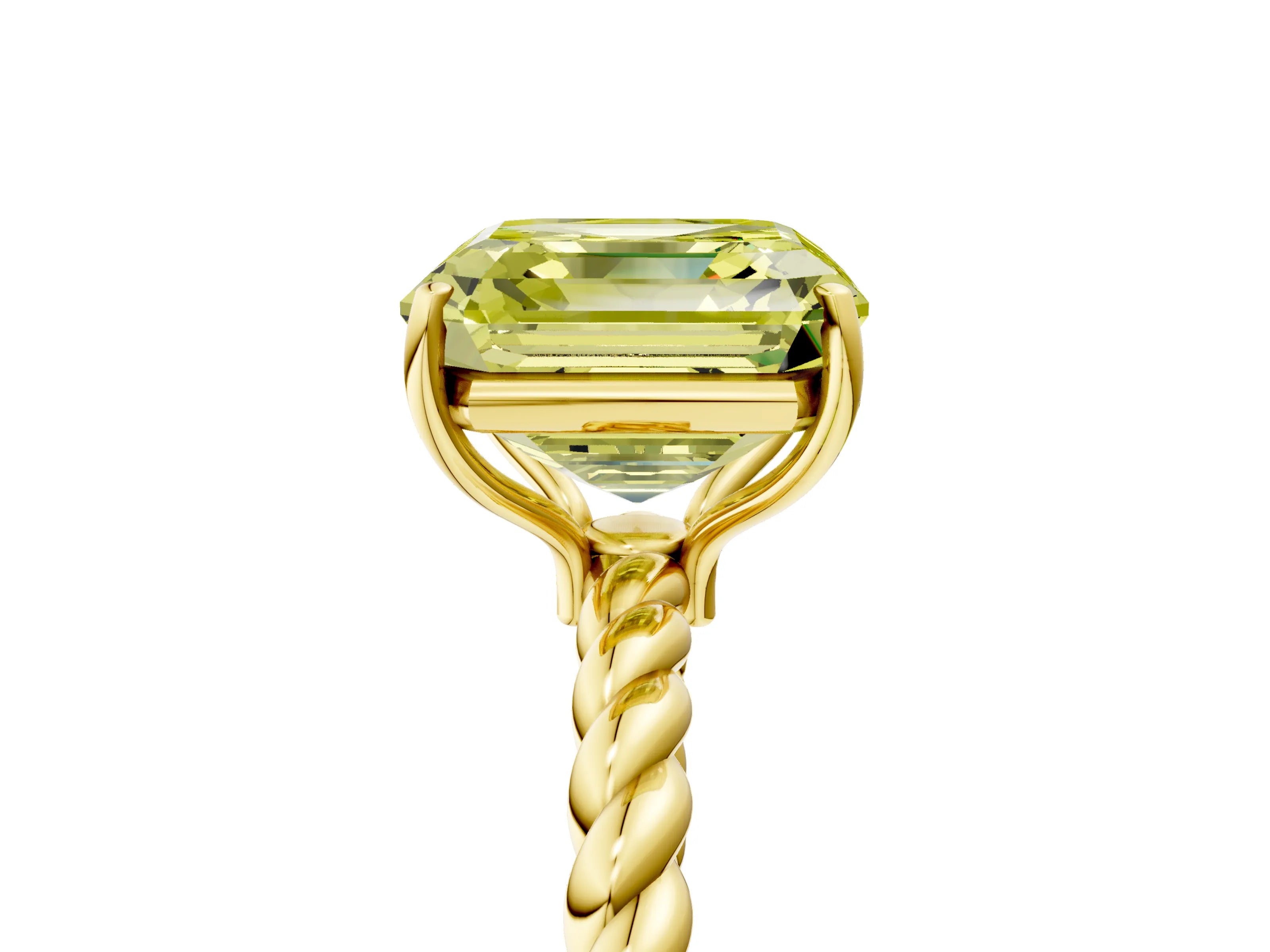 Yellow gold Fancy Yellow Asscher Cut Solitaire Twisted Band 4-Prong Ring_5