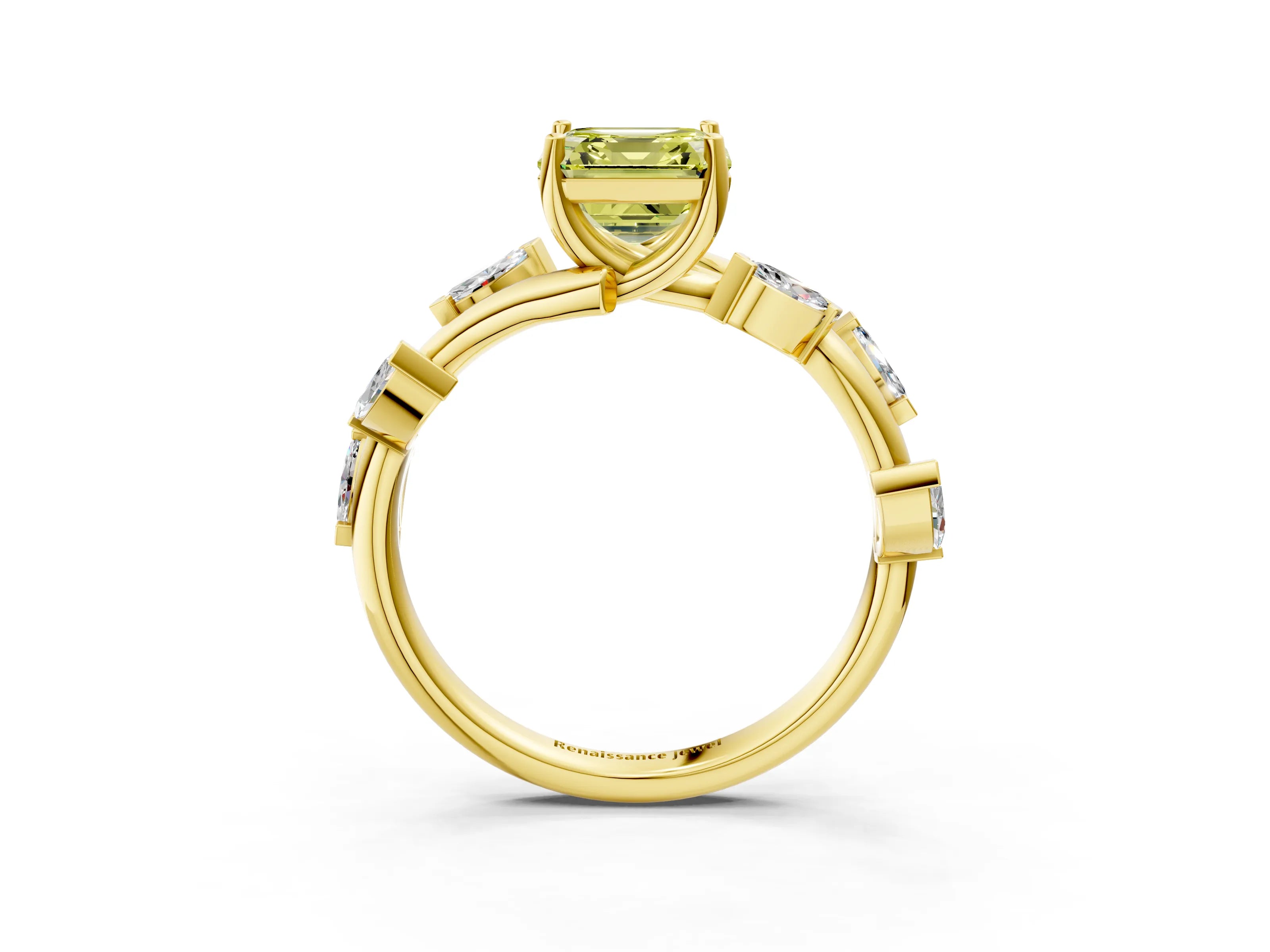 Yellow gold Fancy Yellow Asscher Cut Solitaire Twisted Band Marquise Accent Prong Setting Ring_3