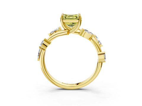 Yellow gold Fancy Yellow Asscher Cut Solitaire Twisted Band Marquise Accent Prong Setting Ring_3