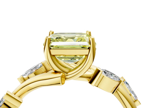 Yellow gold Fancy Yellow Asscher Cut Solitaire Twisted Band Marquise Accent Prong Setting Ring_4