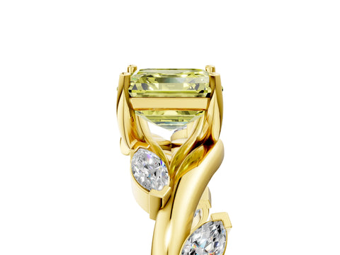 Yellow gold Fancy Yellow Asscher Cut Solitaire Twisted Band Marquise Accent Prong Setting Ring_5