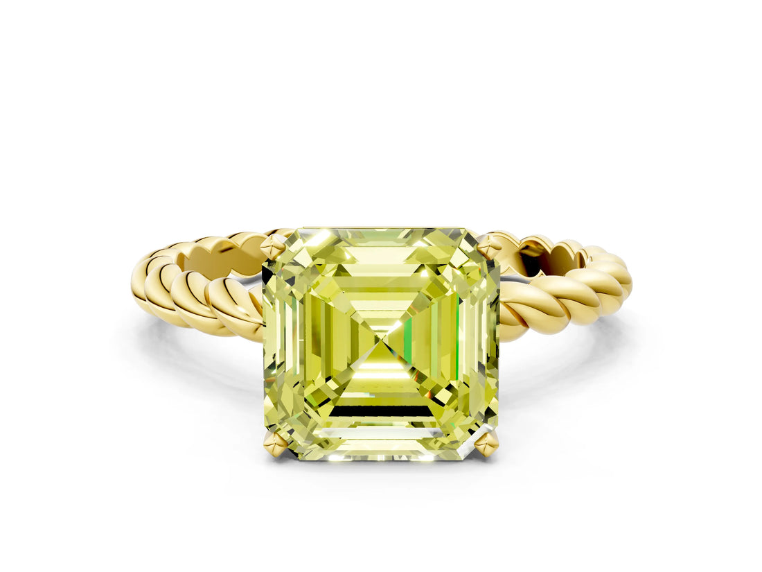 Yellow gold Fancy Yellow Asscher  Cut Solitaire Twisted Band with Four-Prong Setting_29