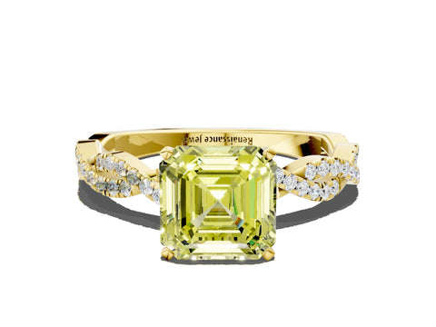 Yellow gold Fancy Yellow Asscher Cut Solitaire Twisted Pave Band with Four-Prong Setting_3