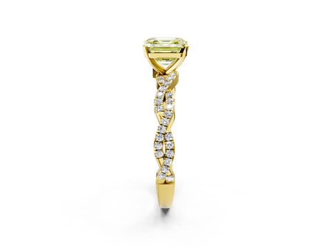 Yellow gold Fancy Yellow Asscher Cut Solitaire Twisted Pave Band with Four-Prong Setting_5