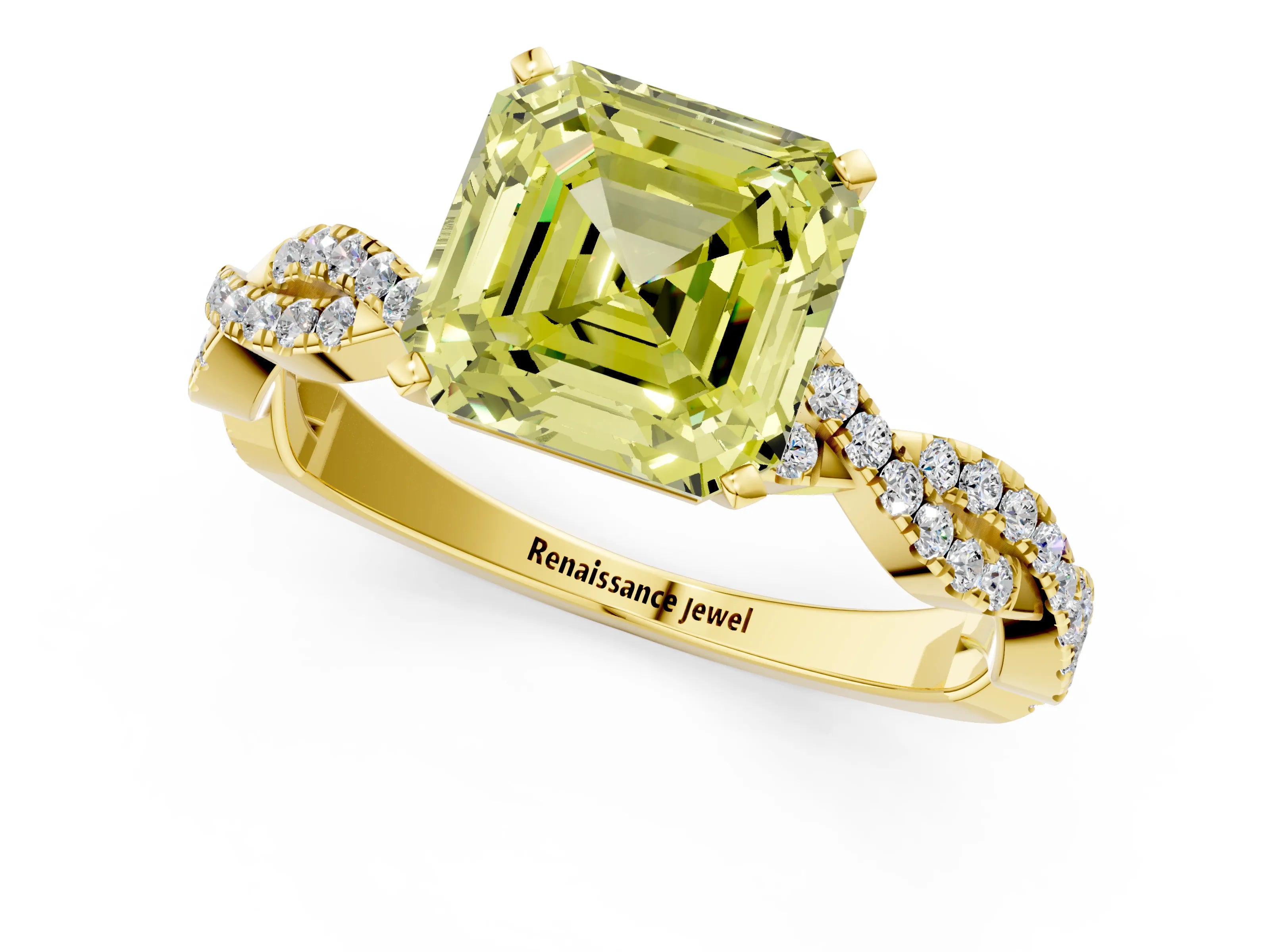 Yellow gold Fancy Yellow Asscher Cut Solitaire Twisted Pave Band with Four-Prong Setting_6