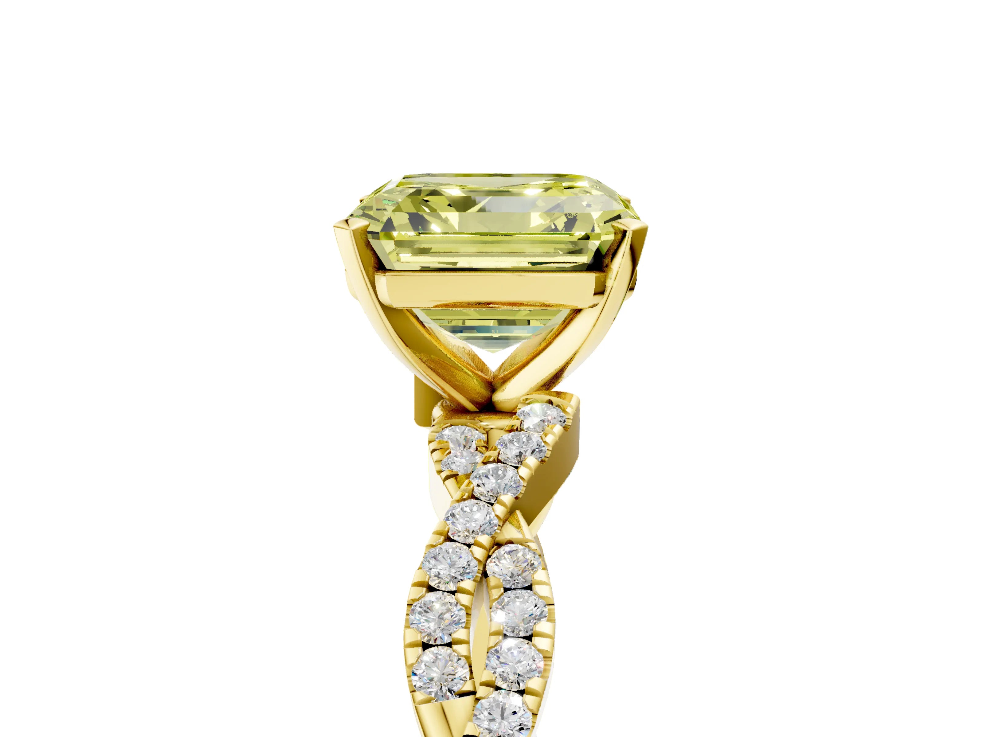 Yellow gold Fancy Yellow Asscher Cut Solitaire Twisted Pave Band with Four-Prong Setting_8