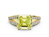 Yellow gold Fancy Yellow Asscher  Cut Split Shank Pave Diamond Engagement Ring with Four-Prong Setting