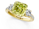 Yellow gold Fancy Yellow Asscher  Cut Three-Stone Diamond Pave Band with Prong Setting_51