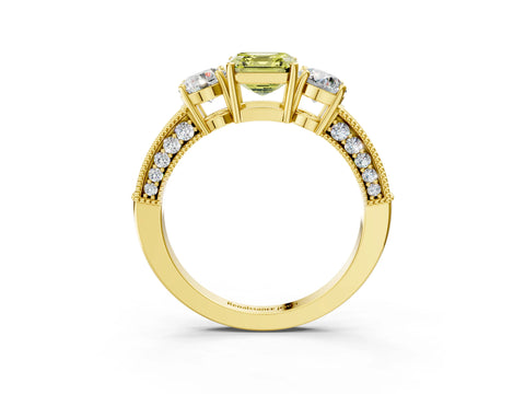 Yellow gold Fancy Yellow Asscher Cut Three-Stone Diamond Ring with Pavé Band and Four-Prong Setting_3