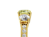 Yellow gold Fancy Yellow Asscher Cut Three-Stone Diamond Ring with Pavé Band and Four-Prong Setting_5