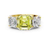 Yellow gold Fancy Yellow Asscher Cut Three-Stone Diamond Ring with Prong Setting on a Classic Band_12