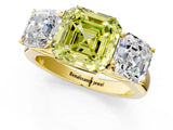 Yellow gold Fancy Yellow Asscher Cut Three-Stone Diamond Ring with Prong Setting on a Classic Band_13