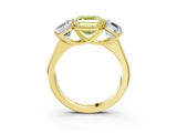 Yellow gold Fancy Yellow Asscher Cut Three-Stone Diamond Ring with Prong Setting on a Classic Band_15