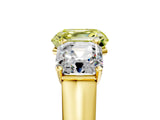 Yellow gold Fancy Yellow Asscher Cut Three-Stone Diamond Ring with Prong Setting on a Classic Band_17