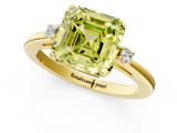 Yellow gold Fancy Yellow Asscher  Cut Three-Stone Solitaire Ring with Round Accent Diamonds and Four-Prong Setting_21
