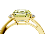 Yellow gold Fancy Yellow Asscher  Cut Three-Stone Solitaire Ring with Round Accent Diamonds and Four-Prong Setting_24