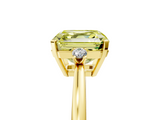 Yellow gold Fancy Yellow Asscher  Cut Three-Stone Solitaire Ring with Round Accent Diamonds and Four-Prong Setting_25